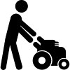 Symbolzeichnung Person mit Rasenmäher