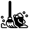 Symbolzeichnung Besen und Eimer mit schäumendem Wasser